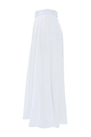%100 Keten Maxi Boy Heidi Etek Beyaz