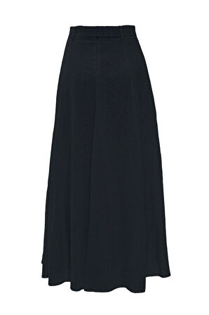 %100 Keten Maxi Boy Heidi Etek Siyah