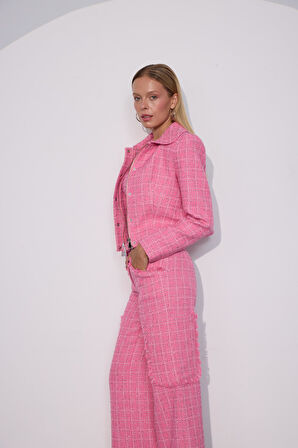 Tweed Royale Sim Detaylı Blazer Ceket Pembe