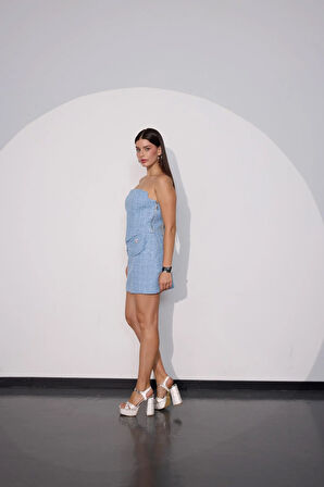 Tweed Royale Corset Sim Detaylı Korse Büstiyer Mavi