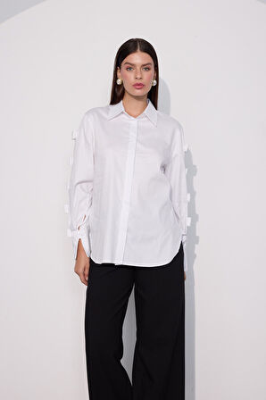 Chic Bow Fiyonklu Gömlek Beyaz