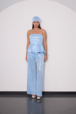 Premier Amour Payetli Kargo Pantolon Bebe Mavi