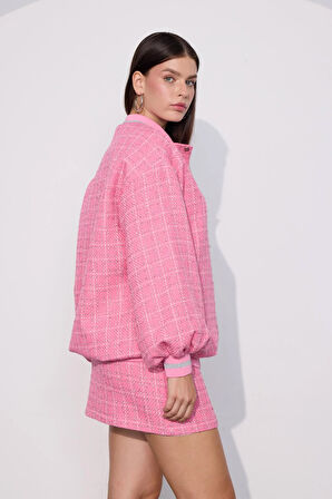 Tweed Royale Sim Detaylı Mini Etek Pembe