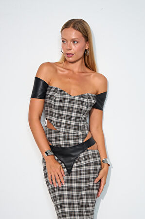 City Heart Deri Detaylı Büstiyer Siyah