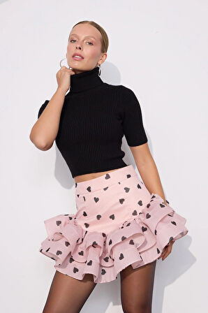 Love Bomb Fırfırlı Mini Etek TOZ PEMBE