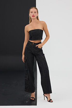 Shine Bright Like A Diamond Denim Büstiyer BLACK