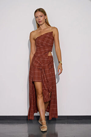 Crystal Plaid Ekoseli Büstiyer Bordo