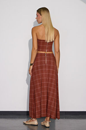 Crystal Plaid Ekoseli Büstiyer Bordo