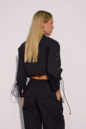 Urban Luxe Bel Detaylı Bol Pantolon Siyah