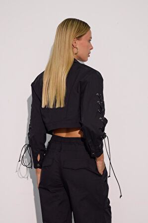 Urban Luxe Bel Detaylı Bol Pantolon Siyah