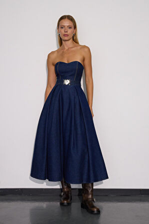 Dreamy Chic Denim PrincessMaxi Dress DARK BLUE