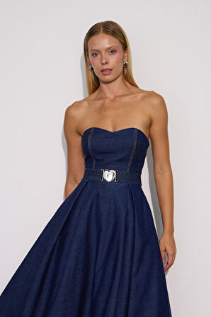 Dreamy Chic Denim PrincessMaxi Dress DARK BLUE