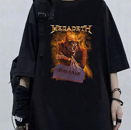 Rock Serisi Megadeth Skull Siyah Unisex Oversize T-shirt