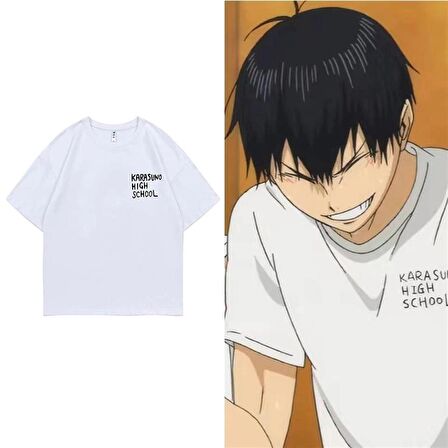 Karasuno High School Baskılı Beyaz Unisex Oversize T-shirt