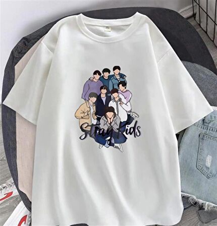 Stray Kids Artists Baskılı Beyaz Unisex Oversize T-shirt