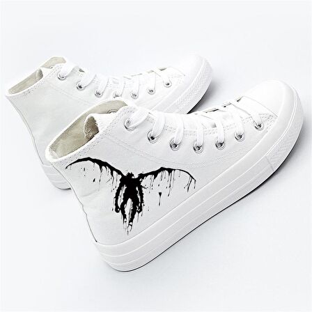 Death Note Baskılı Beyaz Unisex Kanvas Ayakkabı