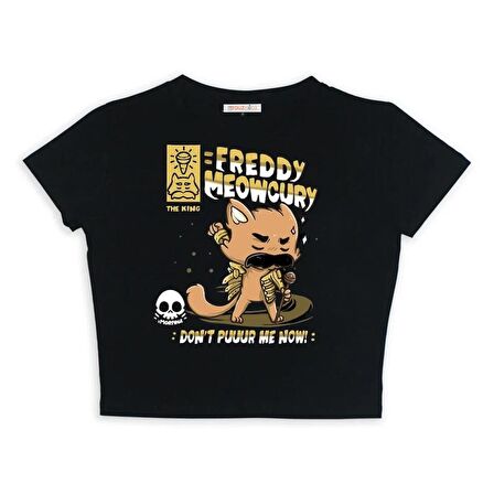 Freeddy Meowcury Baskılı Siyah Crop