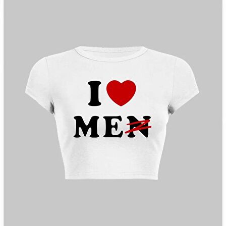 Y2k I Love Me Baskılı Beyaz Crop 