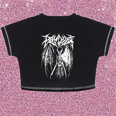 Gothic Harajuku Fashion Winged Skeleton Yarım Kadın T-shirt