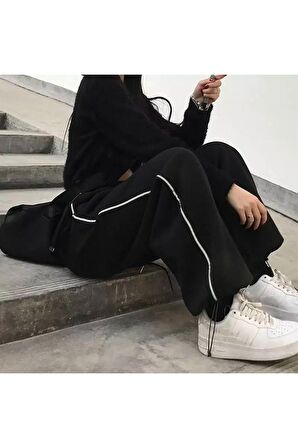 Harajuku Zip Detail Black Tracksuit Oversize Eşofman Altı