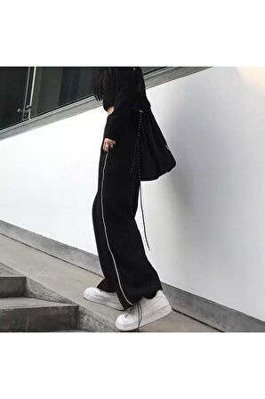 Harajuku Zip Detail Black Tracksuit Oversize Eşofman Altı