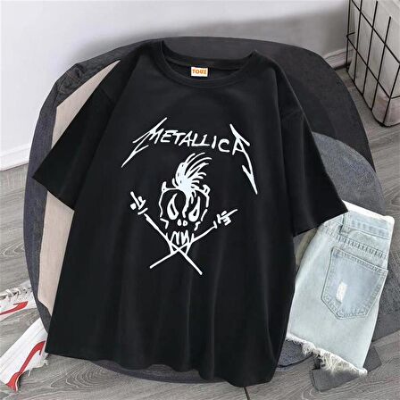 Metallica Skull Siyah Unisex Oversize T-shirt