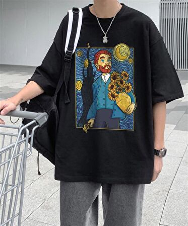 Van Gogh Starry Night Siyah Unisex Oversize T-shirt