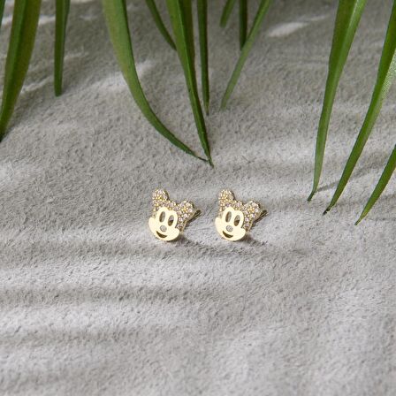 14 Ayar Taşlı Mickey Mouse Altın Küpe 1,25 gr