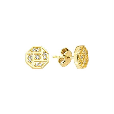 14 Ayar Taşlı Geometrik Altın Küpe 1,28 gr