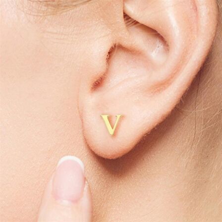 14 Ayar Altın V Harf Küpe 0,44 gr