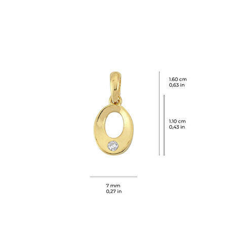 14 Ayar Altın Tek Taşlı Oval Kolye Ucu 0,76 gr