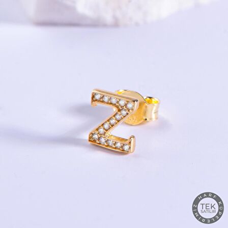 14 Ayar Altın Taşlı Z Harf Küpe 0,56 gr