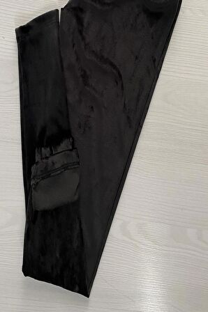 Yüksek Bel Fransız Siyah Kadife Tayt