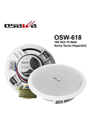 OSW-618 Alçıpan Tavan Hoparlörü - 15 Watt 100 Volt Hat Trafolu 16 Cm (8 inch)