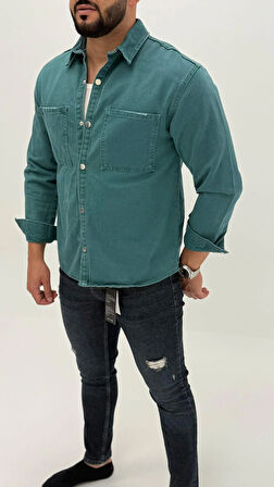 Jeremy Denim Classic Oversize Premium Kot Erkek Mavi Jean Gömlek