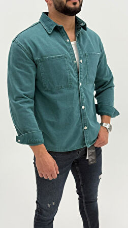 Jeremy Denim Classic Oversize Premium Kot Erkek Mavi Jean Gömlek