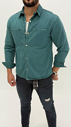 Jeremy Denim Classic Oversize Premium Kot Erkek Mavi Jean Gömlek