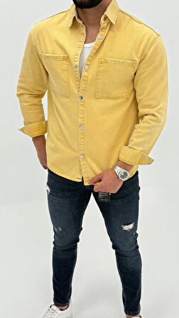 Jeremy Denim Classic Oversize Premium Kot Erkek Mavi Jean Gömlek