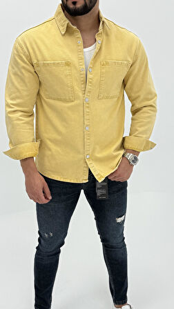 Jeremy Denim Classic Oversize Premium Kot Erkek Mavi Jean Gömlek