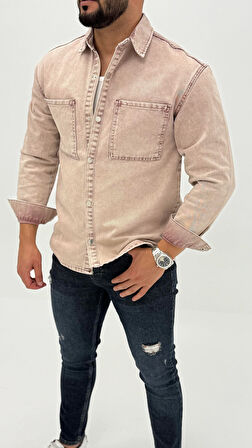 Jeremy Denim Classic Oversize Premium Kot Erkek Mavi Jean Gömlek