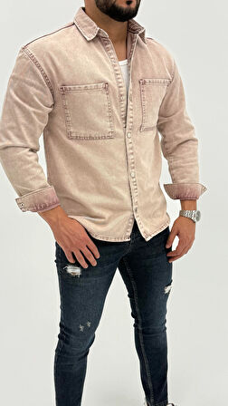 Jeremy Denim Classic Oversize Premium Kot Erkek Mavi Jean Gömlek