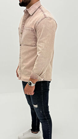 Jeremy Denim Classic Oversize Premium Kot Erkek Mavi Jean Gömlek