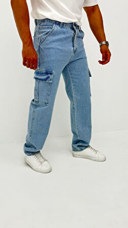 Martin Denim Premium Baggy Kargo Cep Mavi Kot Erkek Jean Pantolon