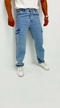 Martin Denim Premium Baggy Kargo Cep Mavi Kot Erkek Jean Pantolon