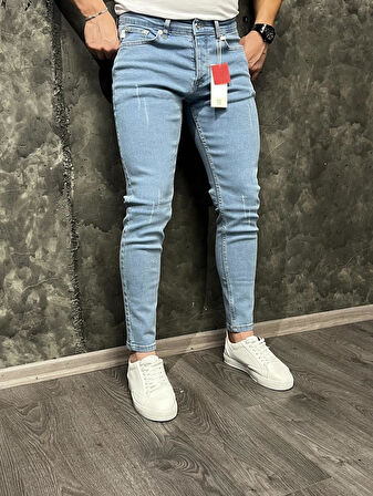 Lucas Jean Straight Buz Mavi Kot Slim Fit Denim Erkek Pantolon 