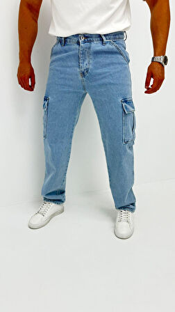 Martin Denim Premium Baggy Kargo Cep Mavi Kot Erkek Jean Pantolon