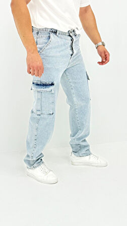 Martin Denim Premium Baggy Kargo Cep Mavi Kot Erkek Jean Pantolon