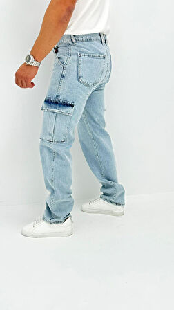 Martin Denim Premium Baggy Kargo Cep Mavi Kot Erkek Jean Pantolon