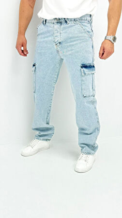 Martin Denim Premium Baggy Kargo Cep Mavi Kot Erkek Jean Pantolon