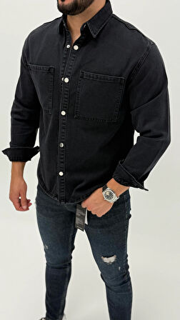 Aidan Denim Mavi Black Vintage Classic Kot Erkek Jean Gömlek